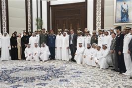 Hamdan bin Zayed receives National Defence College delegation, number of ambassadors